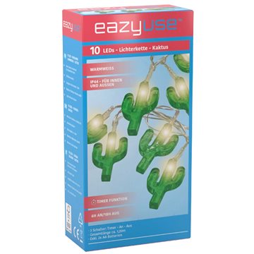 Batteridrevet grøn kaktus lyskæde på 1,2 meter med 10 LED'er - kan bruges ude- som indendørs DL-S005EZU